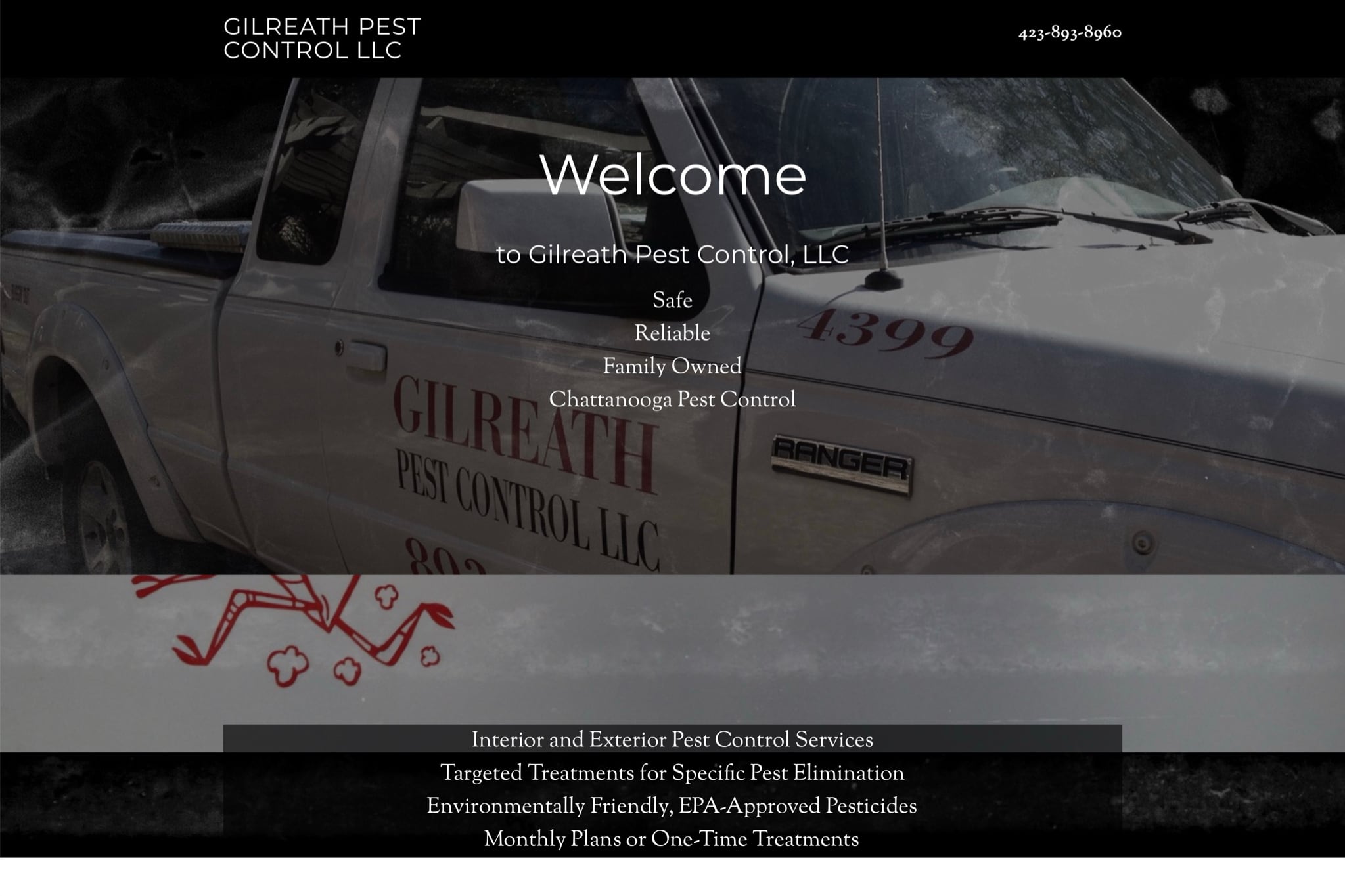 gilreathpestcontrol.com home page top screenshot