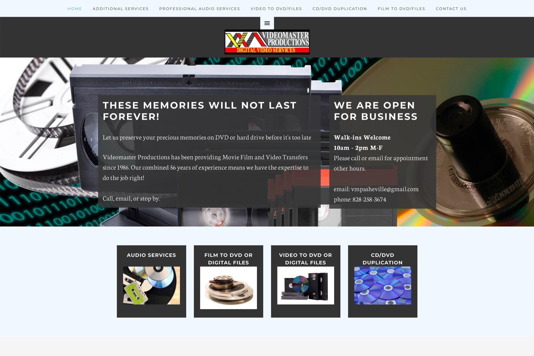 videomasterproductions.com home page screenshot