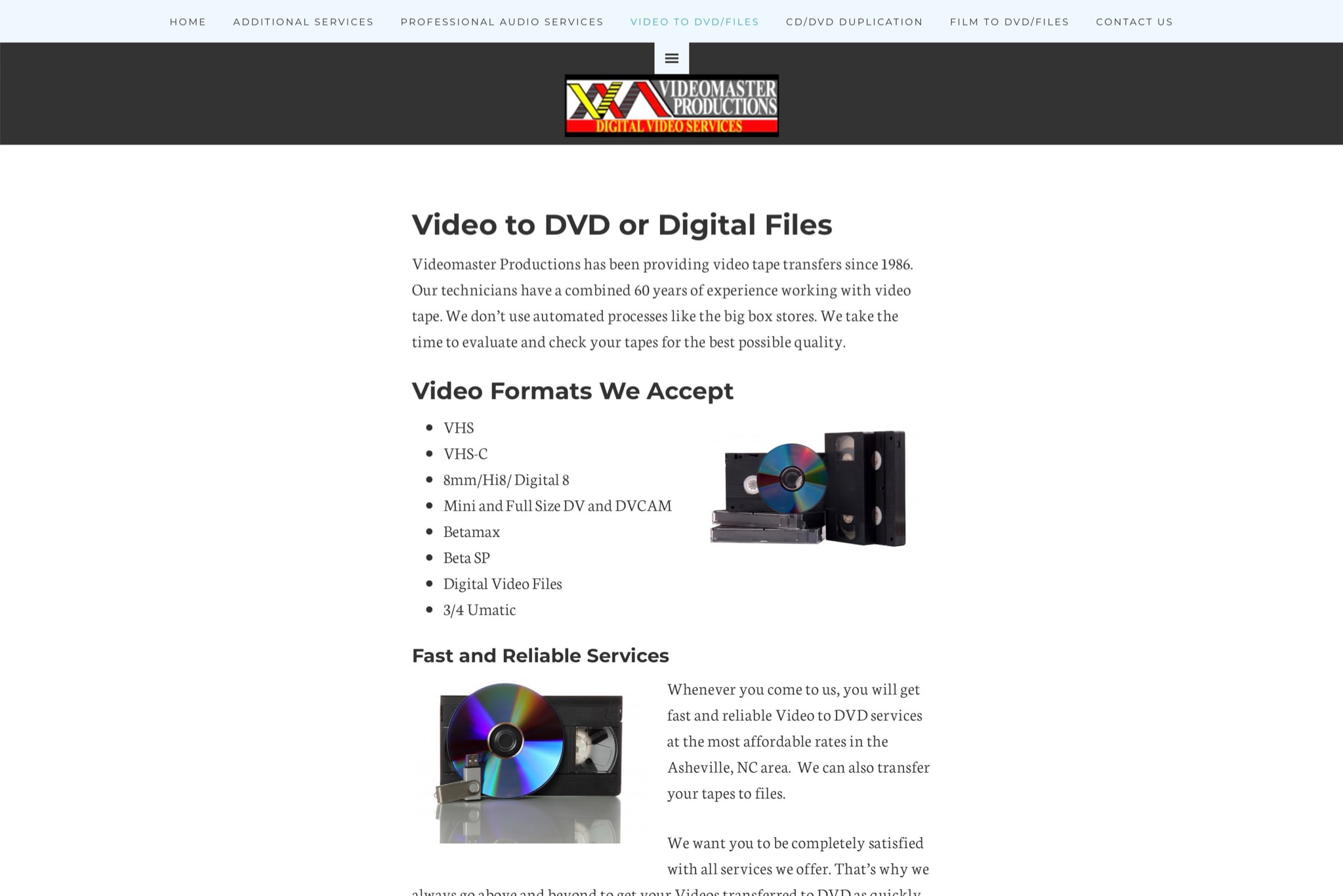 videomasterproductions.com inside page screenshot